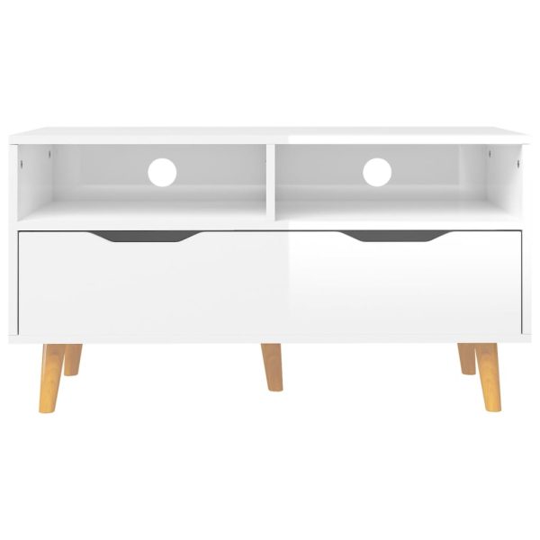Móvel de TV 90x40x48,5 cm derivados de madeira branco brilhante - Image 4
