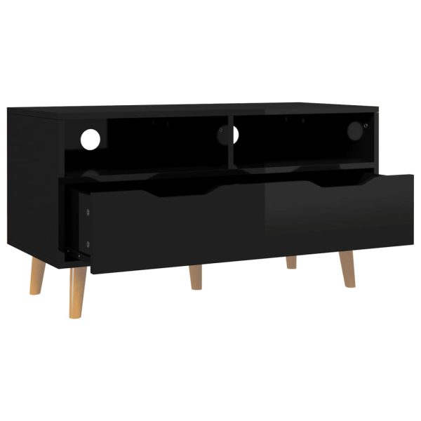 Móvel de TV 90x40x48,5 cm derivados de madeira preto brilhante - Image 3