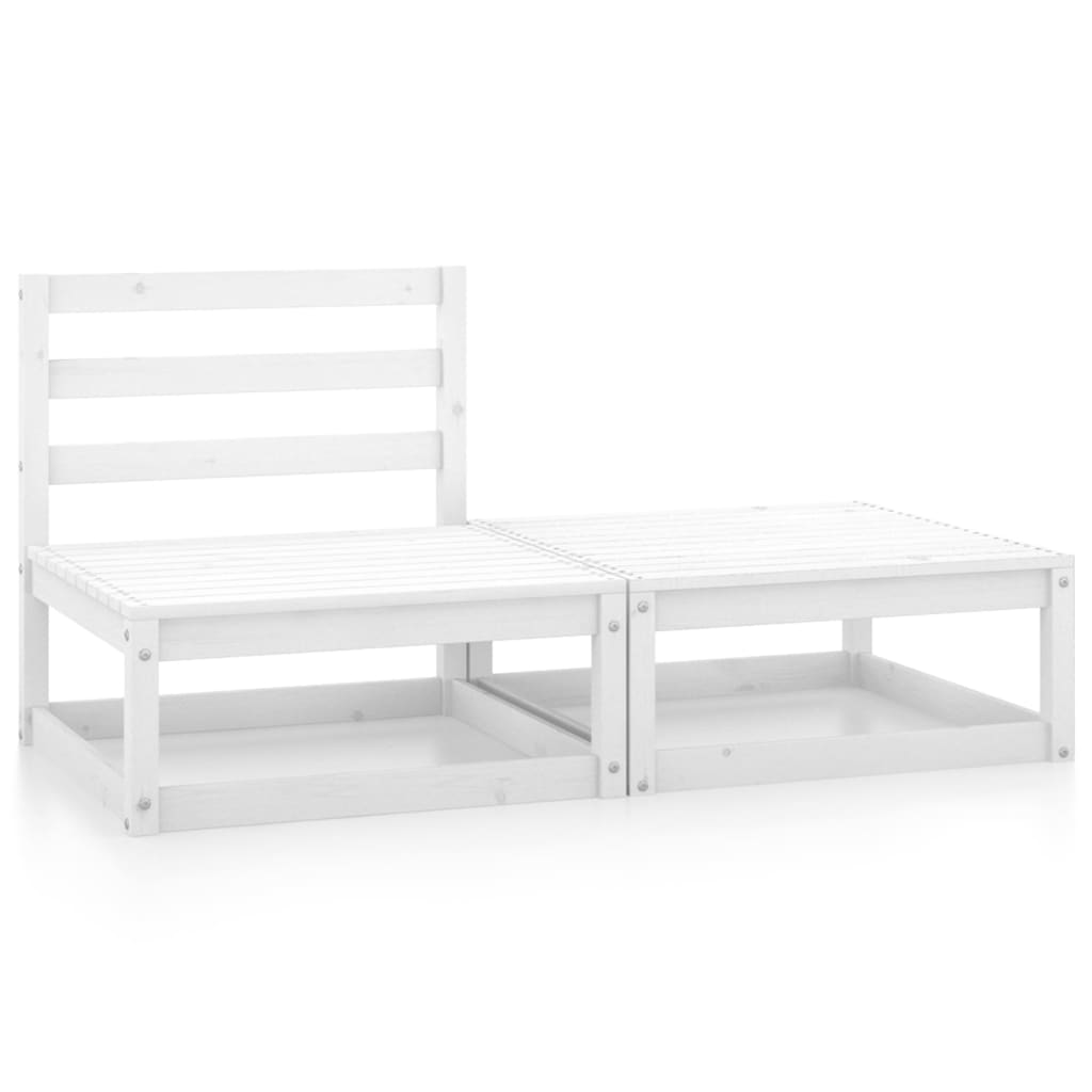 2 pcs conjunto lounge de jardim pinho maciço branco