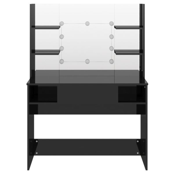 Mesa de maquilhagem c/ LEDs 100x40x135 cm MDF preto brilhante - Image 2