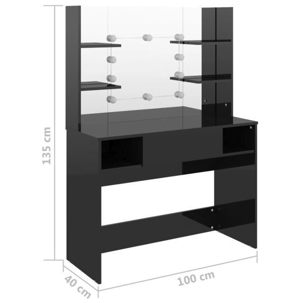 Mesa de maquilhagem c/ LEDs 100x40x135 cm MDF preto brilhante - Image 5