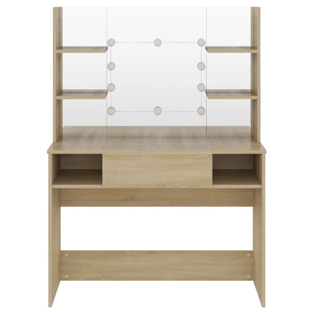 Mesa de maquilhagem c/ luzes LED 100x40x135 cm MDF cor carvalho - Image 2