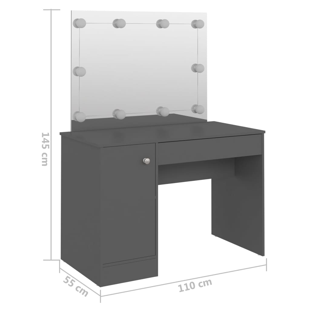 Mesa de maquilhagem c/ LEDs 110x55x145 cm MDF cinzento - Image 5