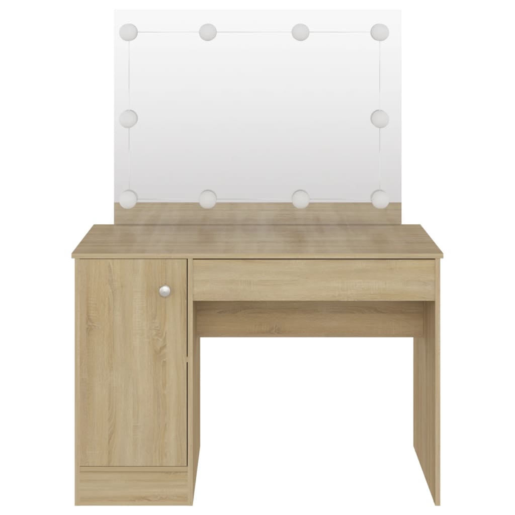 Mesa de maquilhagem c/ luzes LED 110x55x145 cm MDF cor carvalho - Image 2