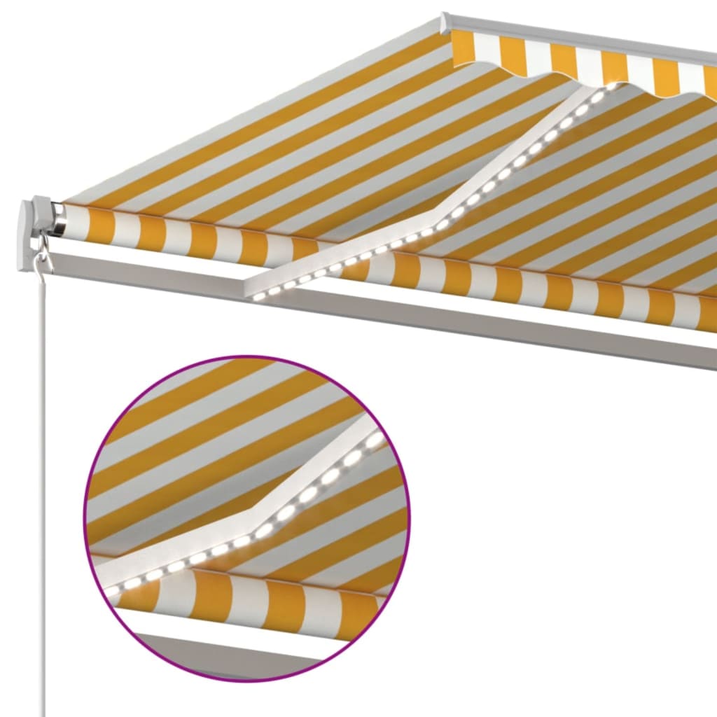Toldo retrátil manual com LED 400x350 cm amarelo e branco - Image 5