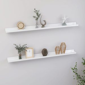 Prateleiras de parede 2 pcs 100x9x3 cm branco brilhante