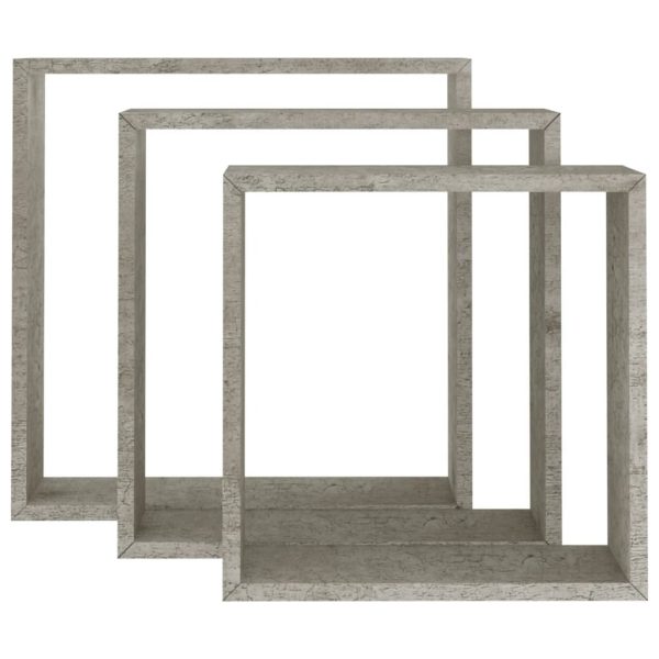Prateleiras de parede em forma de cubo 3 pcs cinzento cimento - Image 3