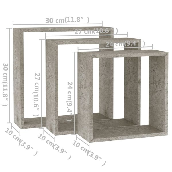 Prateleiras de parede em forma de cubo 3 pcs cinzento cimento - Image 10