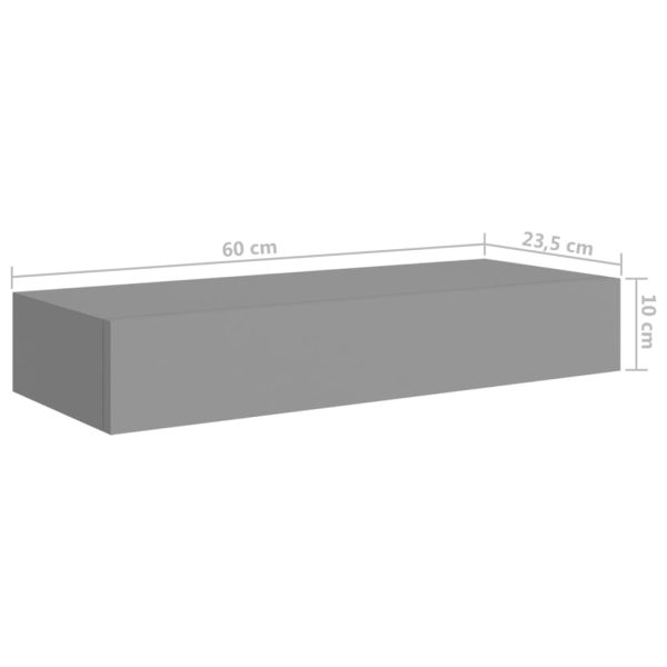 Prateleira de parede com gaveta MDF 60x23,5x10 cm cinzento - Image 8