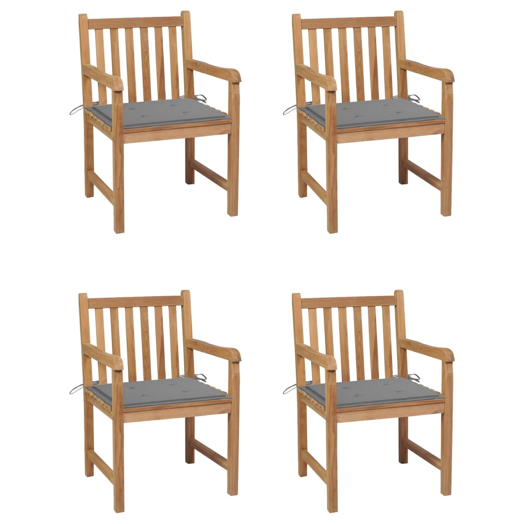 Cadeiras de jardim c/ almofadões cinzentos 4 pcs teca maciça