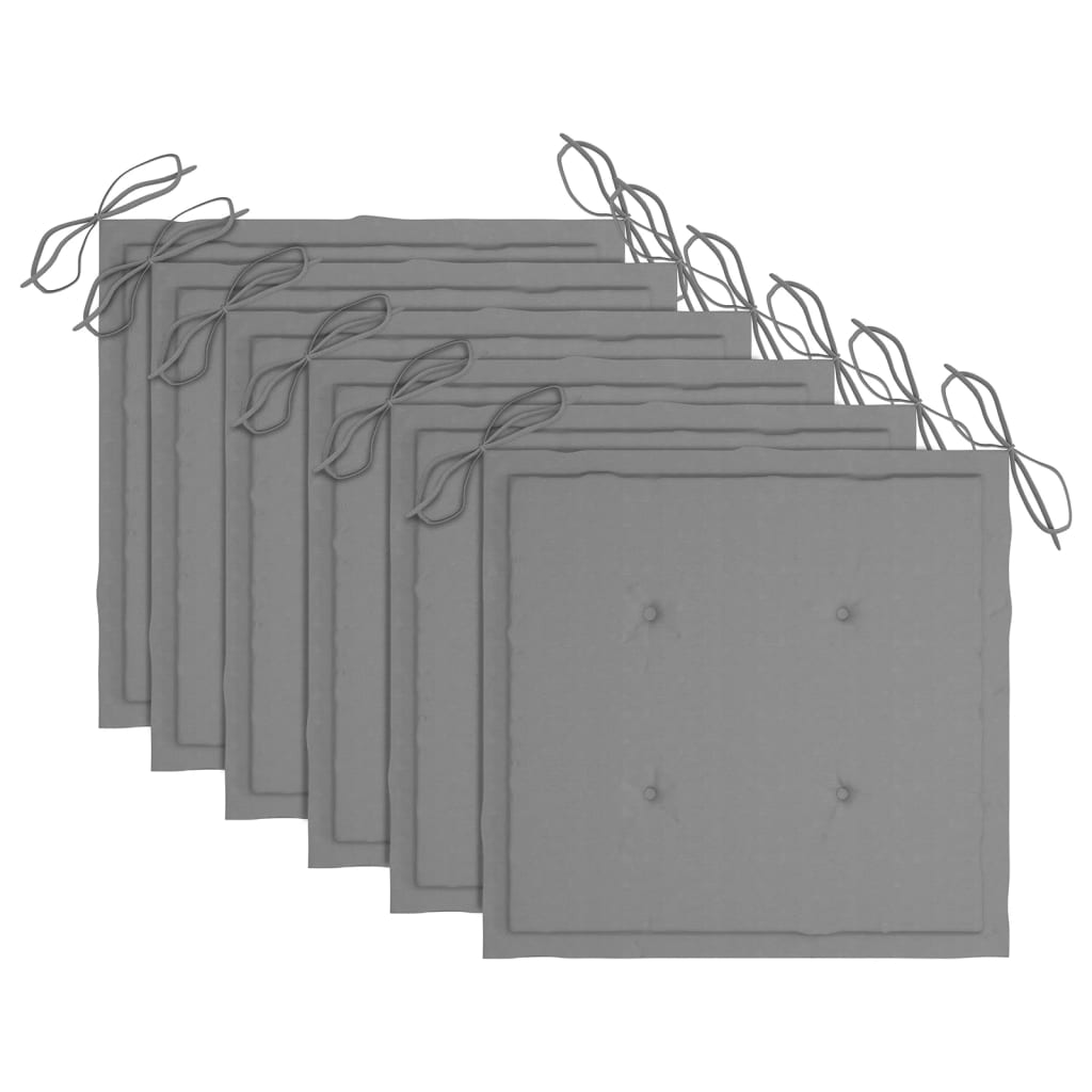 Cadeiras de jardim c/ almofadões cinzentos 6 pcs teca maciça - Image 5