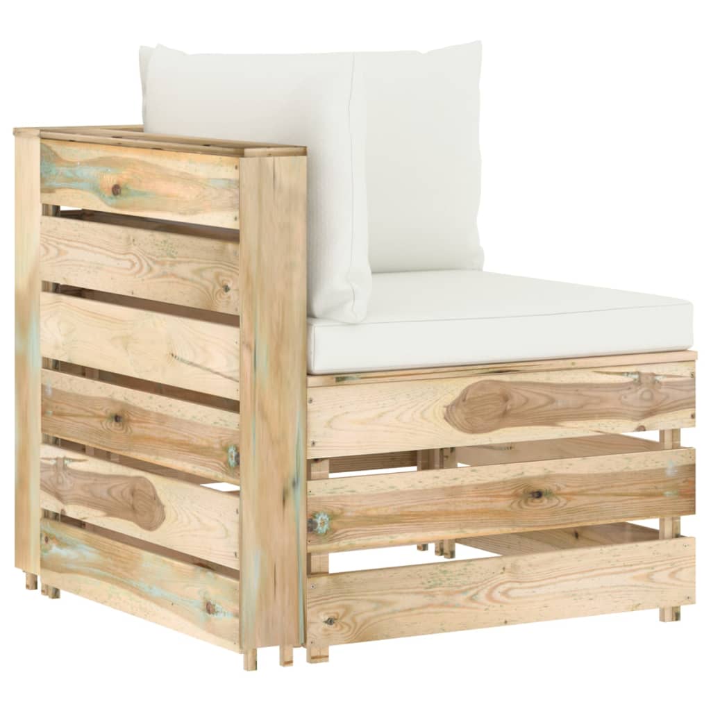 Sofá de canto seccional c/ almofadões madeira impregnada verde