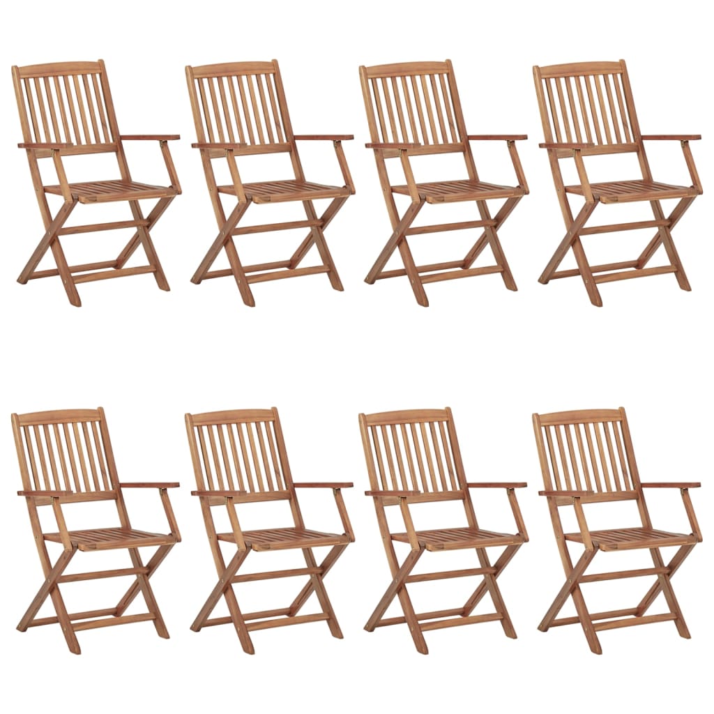 Cadeiras de jardim dobráveis 8 pcs c/ almofadões acácia maciça - Image 2