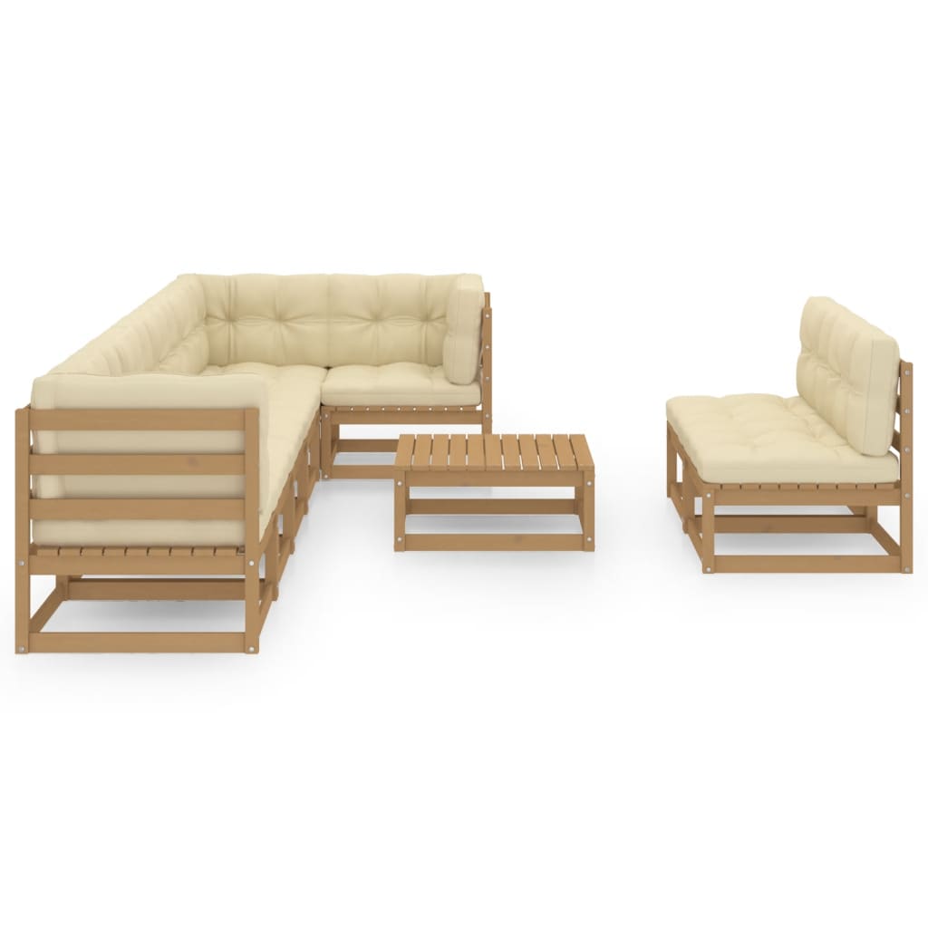 9 pcs conjunto lounge de jardim c/ almofadões pinho maciço - Image 2
