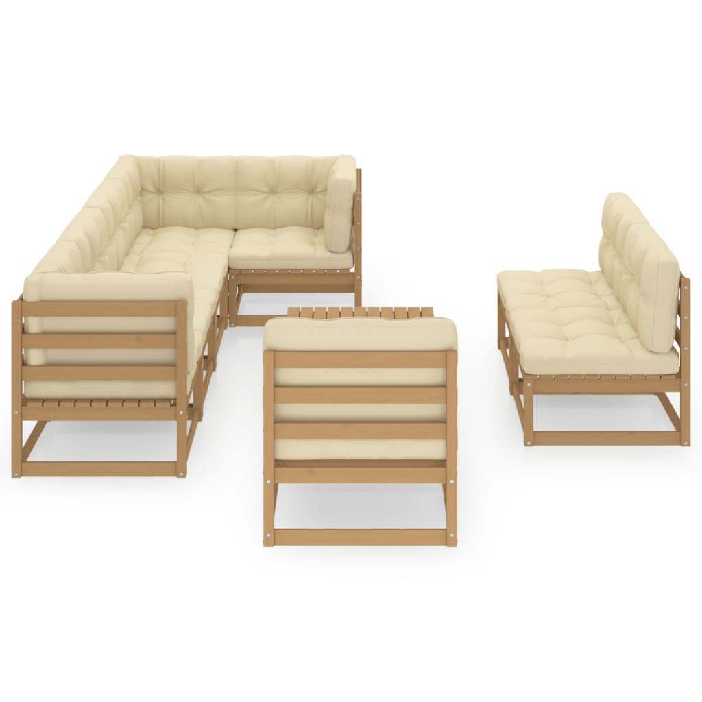 9 pcs conjunto lounge de jardim c/ almofadões pinho maciço - Image 2
