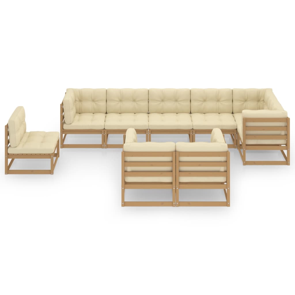 9 pcs conjunto lounge de jardim c/ almofadões pinho maciço - Image 2