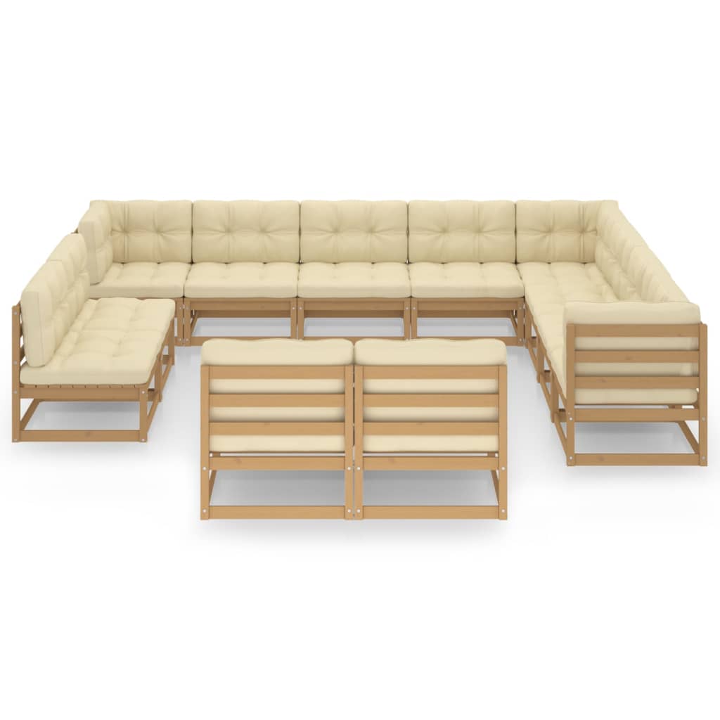 12 pcs conj. lounge jardim almofadões pinho maciço castanho mel - Image 2