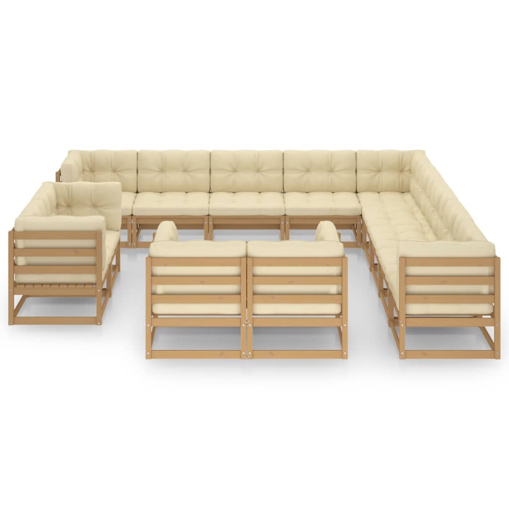 13 pcs conj. lounge jardim almofadões pinho maciço castanho mel - Image 2
