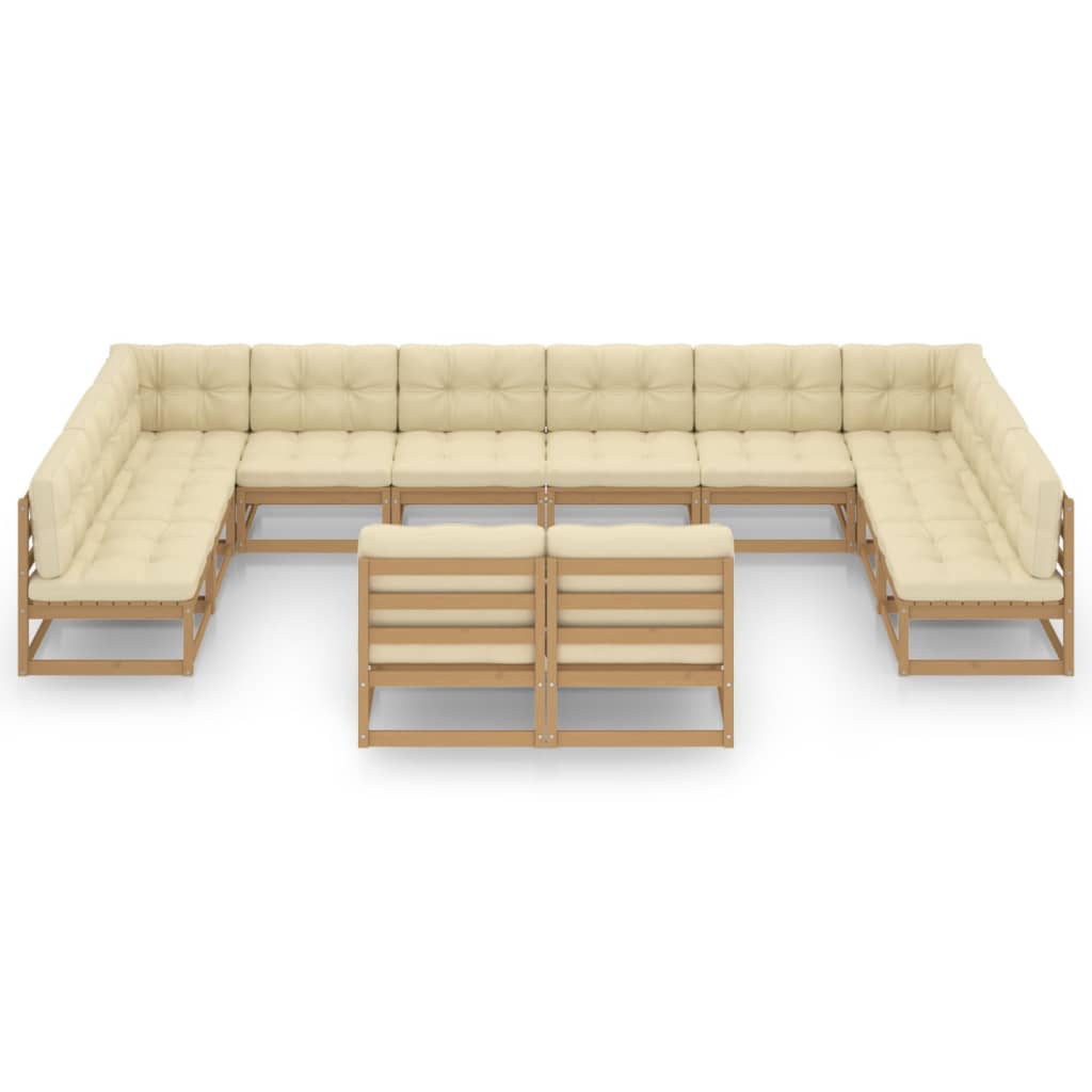 12pcs conj. lounge jardim almofadões pinho maciço castanho mel - Image 2