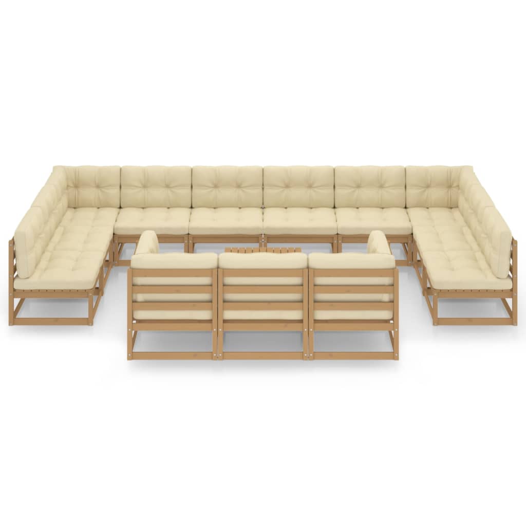 14 pcs conj. lounge jardim almofadões pinho maciço castanho mel - Image 2