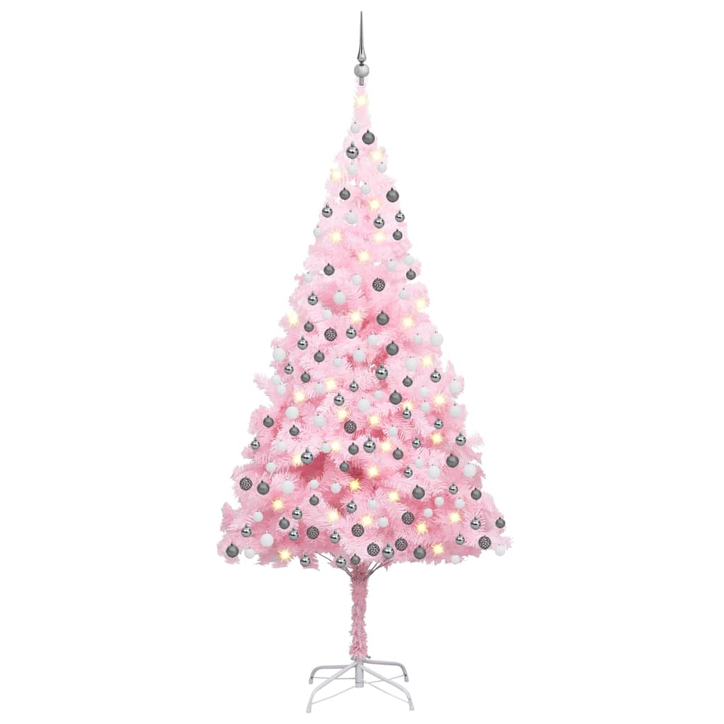 Árvore Natal artificial pré-iluminada c/ bolas PVC rosa