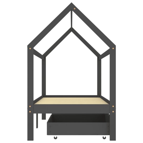 Cama p/ crianças c/ gavetas 90x200 cm pinho maciço cinza-escuro - Image 3