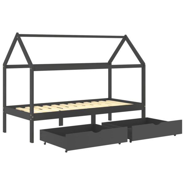 Cama p/ crianças c/ gavetas 90x200 cm pinho maciço cinza-escuro - Image 4