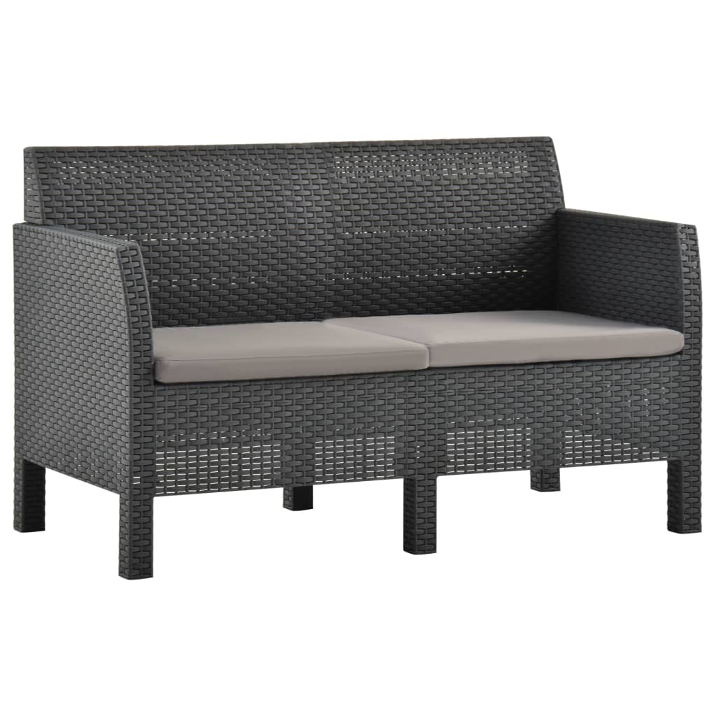 3 pcs conjunto lounge jardim com almofadões vime PP antracite - Image 2