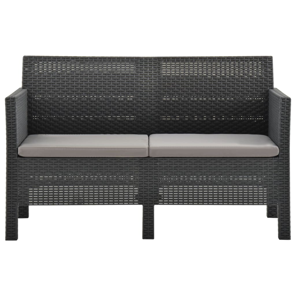 3 pcs conjunto lounge jardim com almofadões vime PP antracite - Image 3