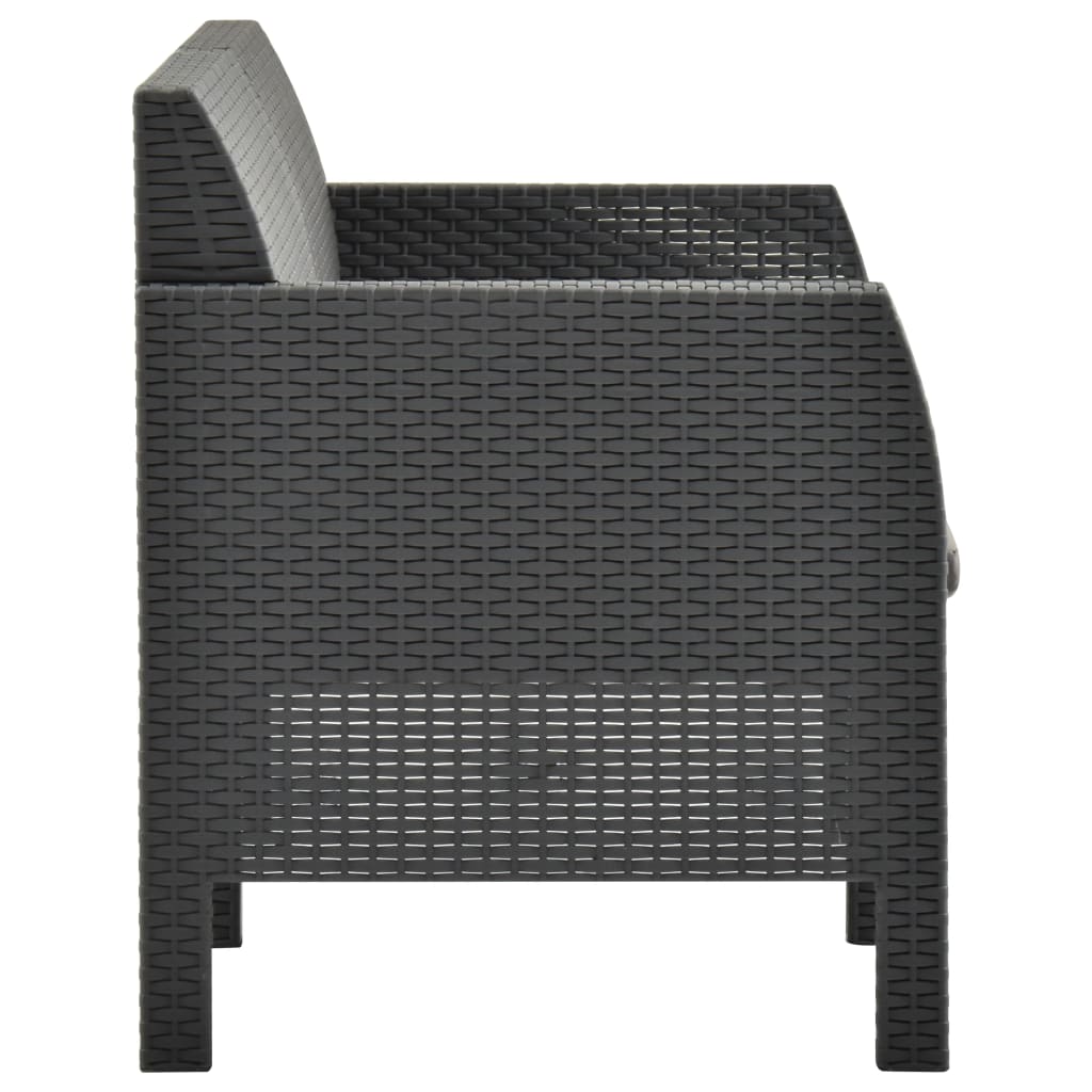 3 pcs conjunto lounge jardim com almofadões vime PP antracite - Image 4