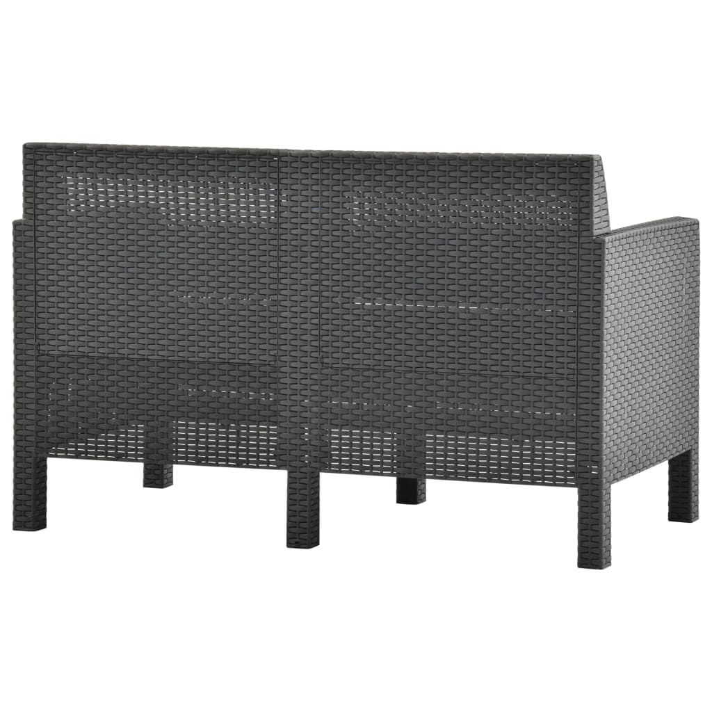 3 pcs conjunto lounge jardim com almofadões vime PP antracite - Image 5