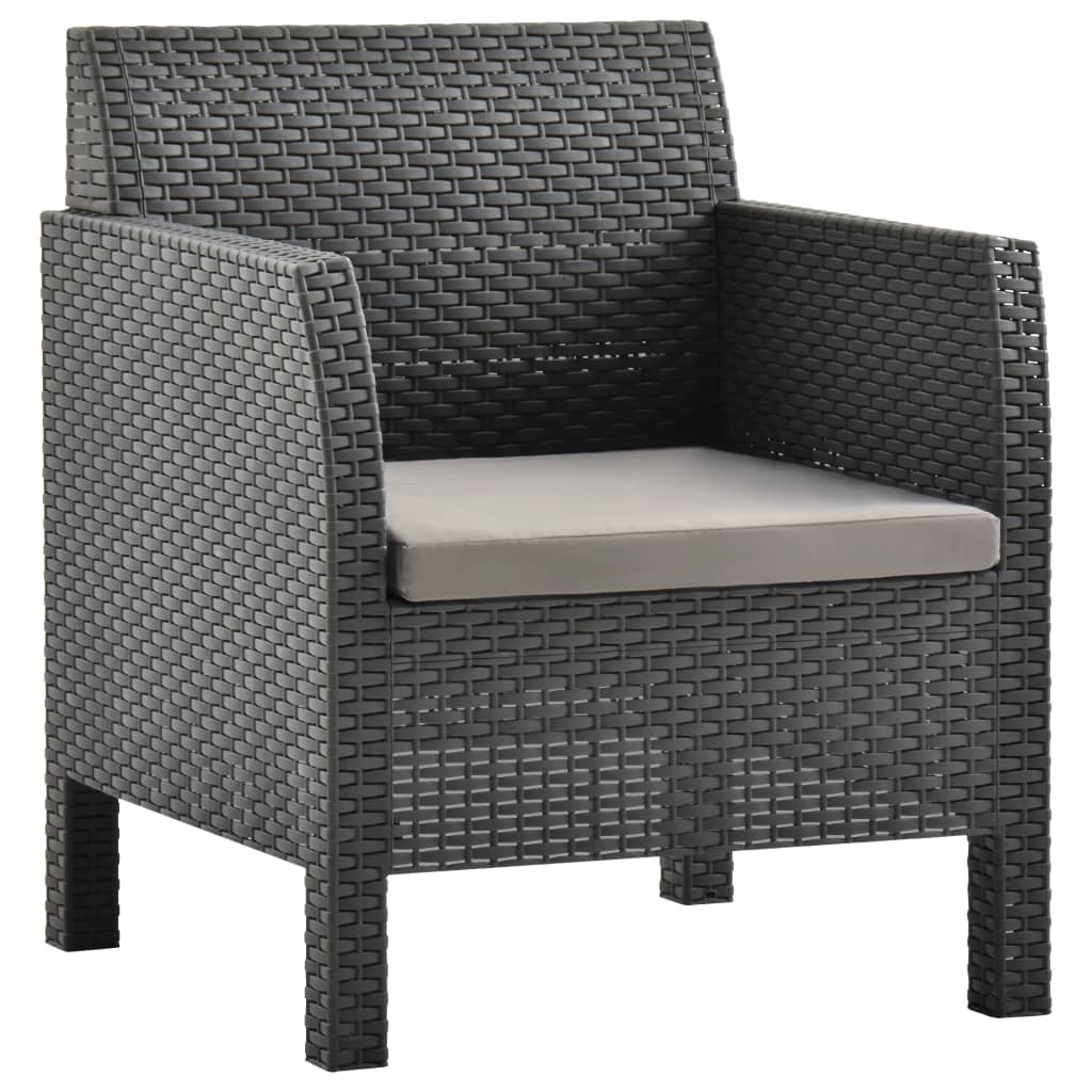 3 pcs conjunto lounge jardim com almofadões vime PP antracite - Image 6