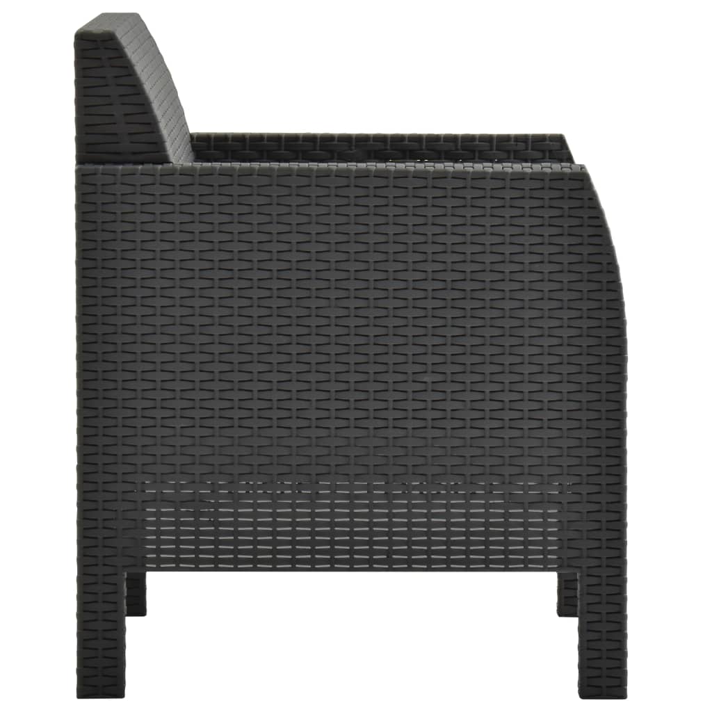 3 pcs conjunto lounge jardim com almofadões vime PP antracite - Image 8
