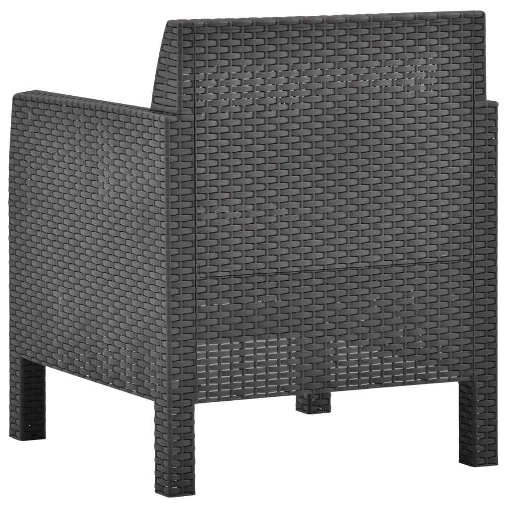 3 pcs conjunto lounge jardim com almofadões vime PP antracite - Image 9