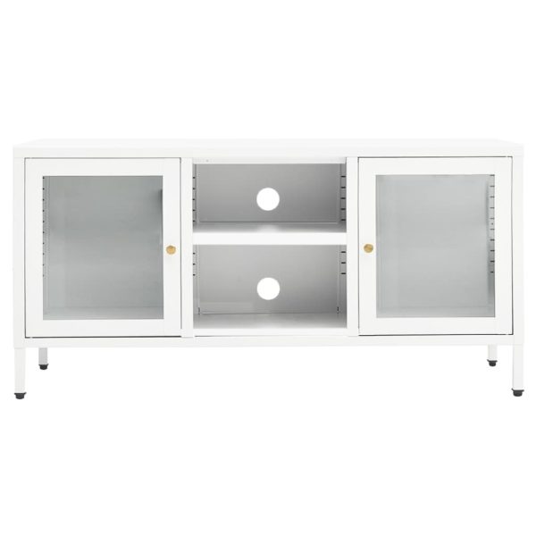 Móvel de TV 105x35x52 cm aço e vidro branco - Image 2