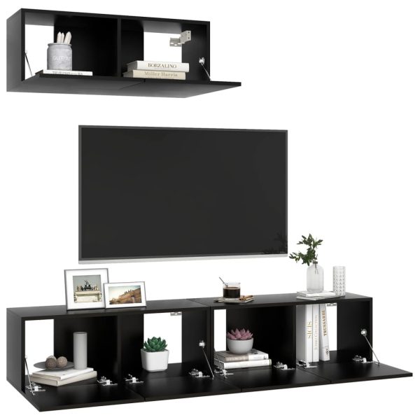 Móveis de TV 3 pcs derivados de madeira preto - Image 2