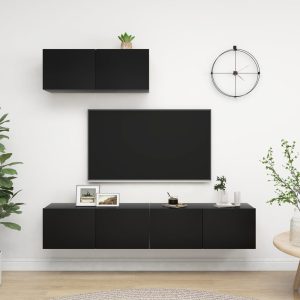 Móveis de TV 3 pcs derivados de madeira preto