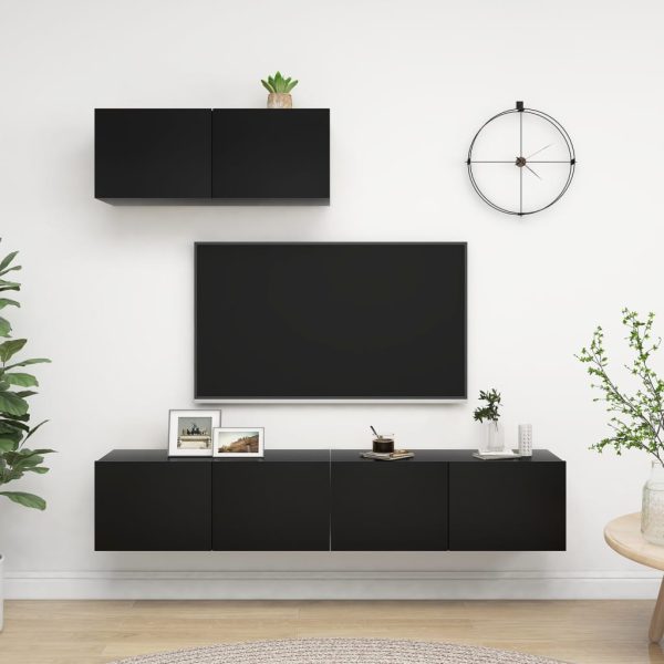 Móveis de TV 3 pcs derivados de madeira preto
