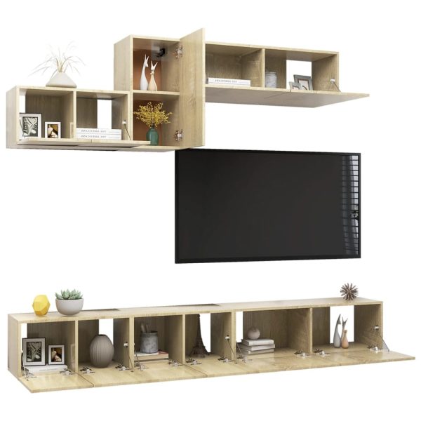 6pcs conjunto de móveis de TV derivados madeira carvalho sonoma - Image 2