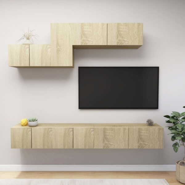 6pcs conjunto de móveis de TV derivados madeira carvalho sonoma