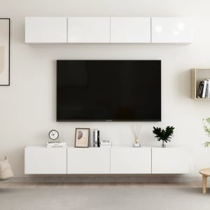 Móveis de TV 4 pcs derivados de madeira branco brilhante