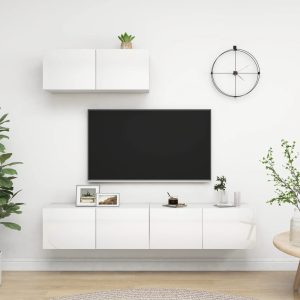 Móveis de TV 3 pcs derivados de madeira branco brilhante