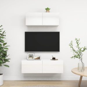2 pcs conjunto móveis de TV derivados madeira branco brilhante