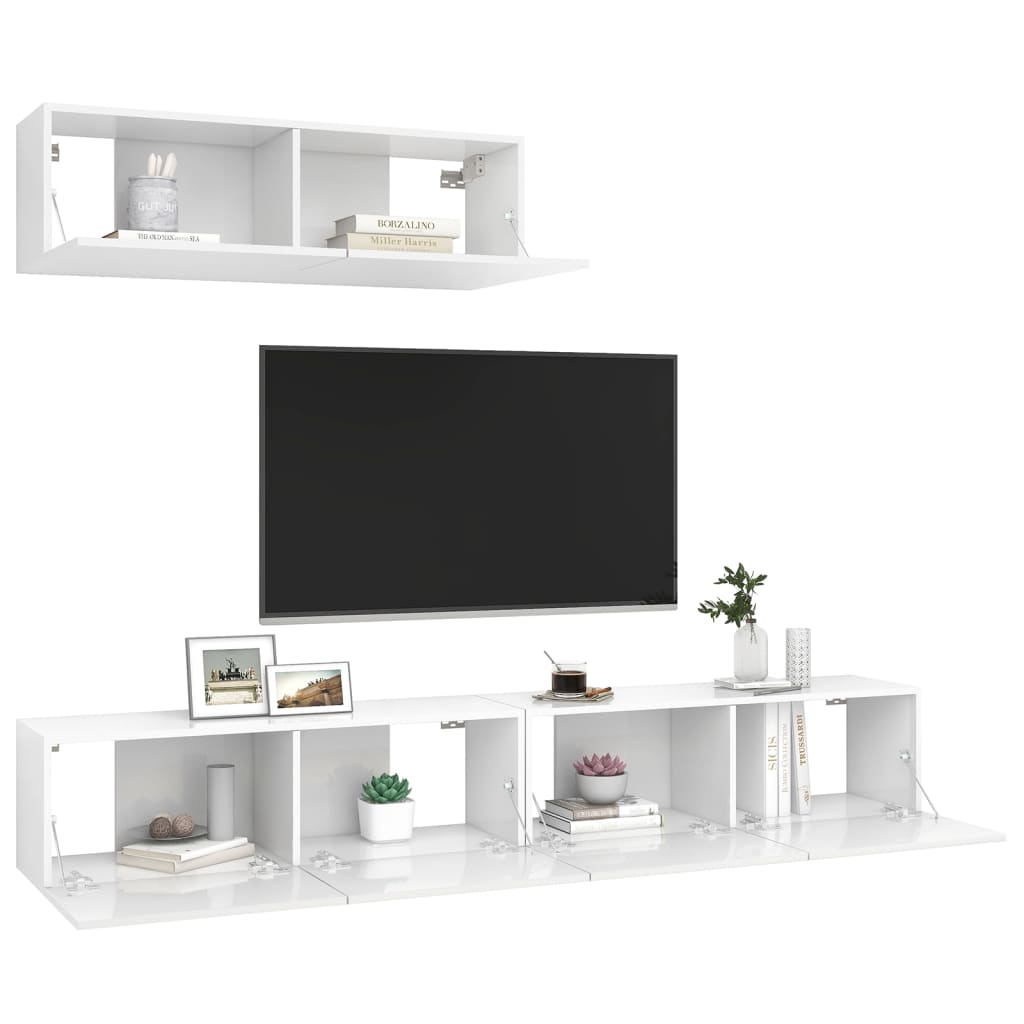 Móveis de TV 3 pcs derivados madeira branco brilhante - Image 2