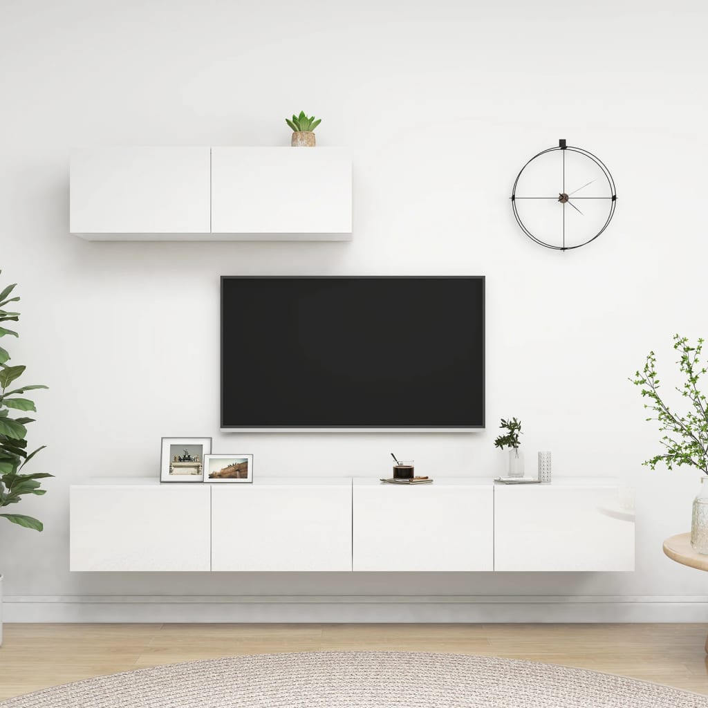 Móveis de TV 3 pcs derivados madeira branco brilhante