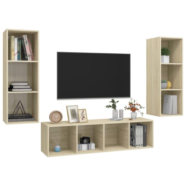 3 pcs conjunto móveis de TV derivados madeira carvalho sonoma - Image 2