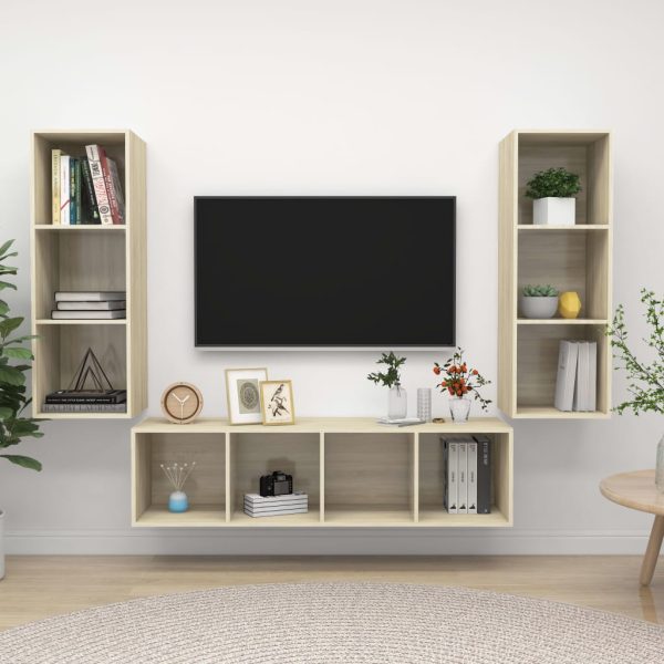 3 pcs conjunto móveis de TV derivados madeira carvalho sonoma