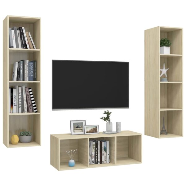 3 pcs conjunto móveis de TV derivados madeira carvalho sonoma - Image 2