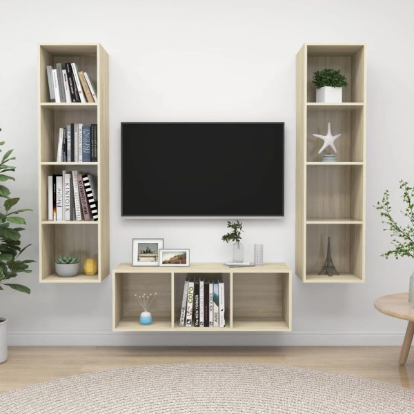 3 pcs conjunto móveis de TV derivados madeira carvalho sonoma