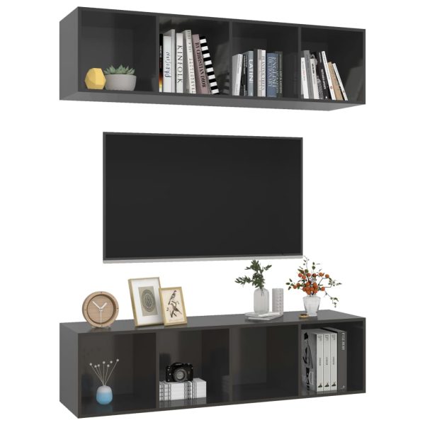 Armários de parede p/ TV 2pcs derivados madeira cinza brilhante - Image 2